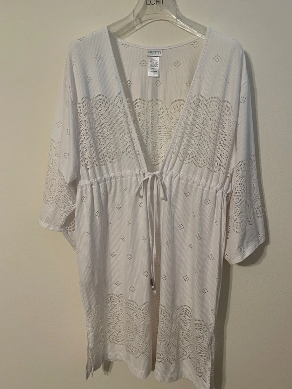 Dotti Beach Cover-Up White V-Neck Tie-Front